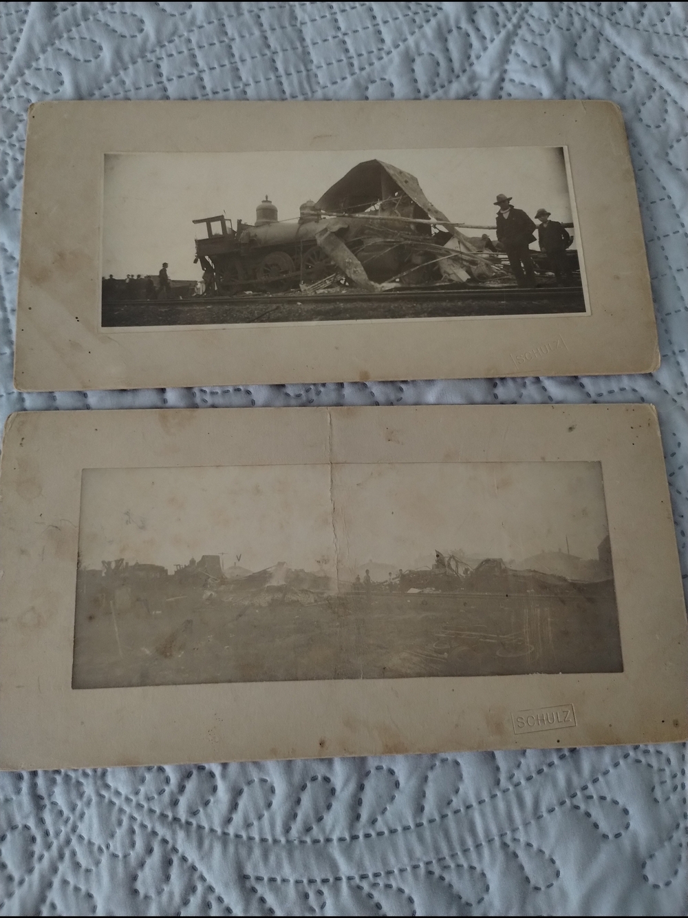 2 Vintage Sepia Train Wreck Wall Art - Neutral Toned Historical Photo